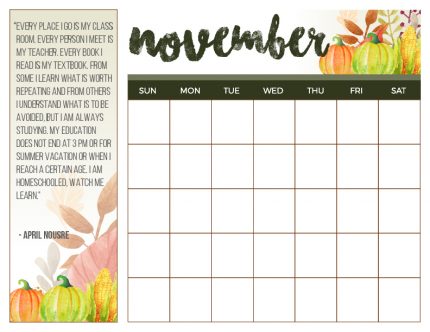 November Homeschool Printables | Homeschool.com